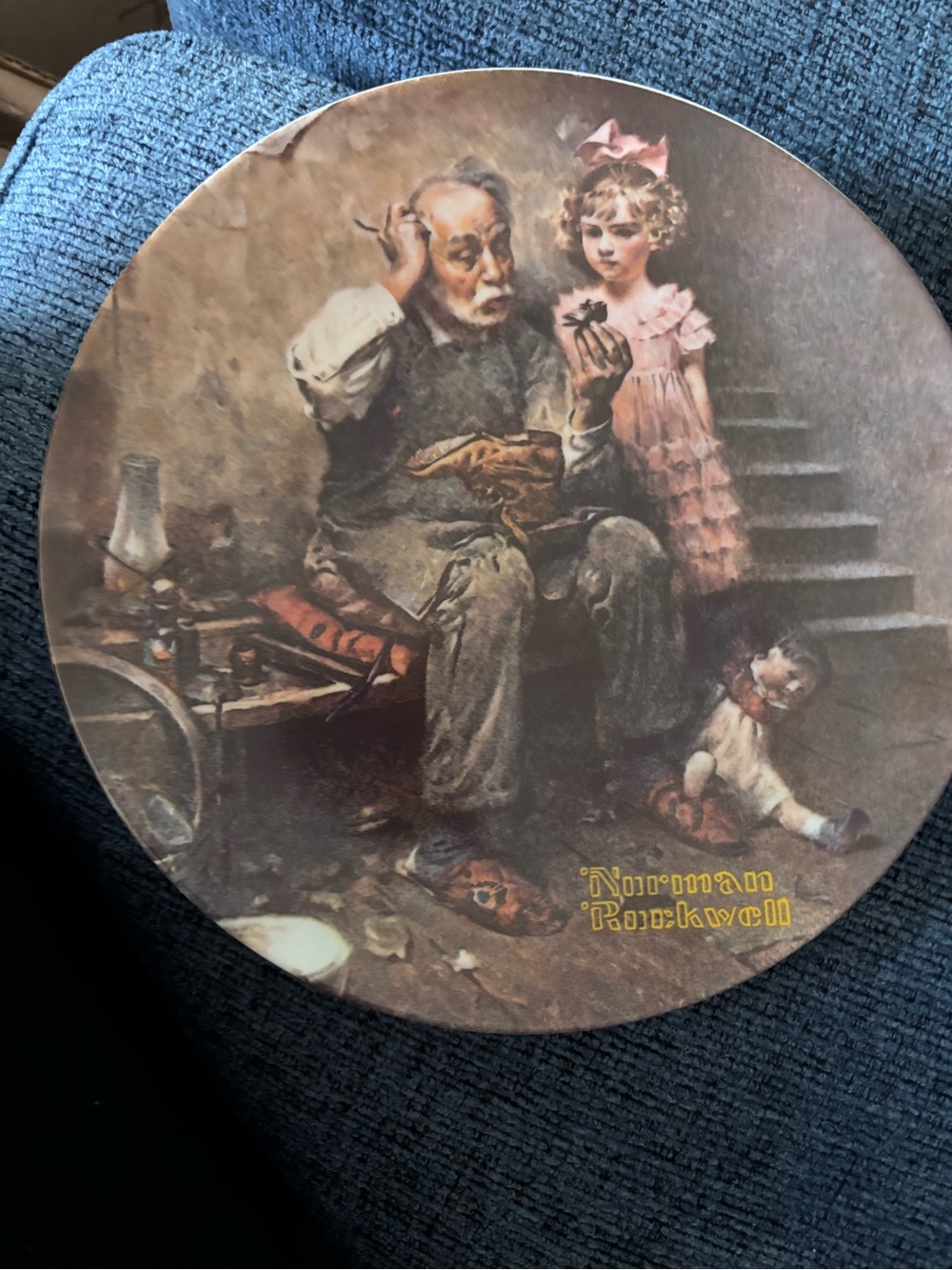 Knowles White and Blue Collectible Decorative Plate with Black Script